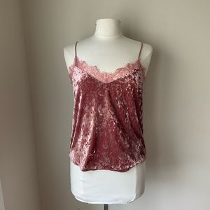 Lace trim velvet top